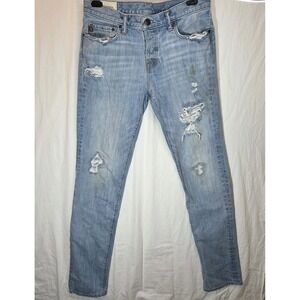 Abercrombie & Fitch Skinny Jeans Mens 32x34 Blue Destroyed Thrashed Button Fly